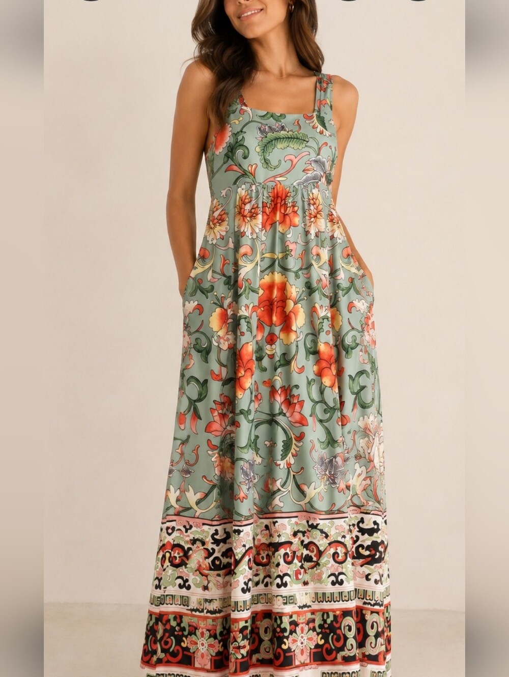 Stitchdrop Floral Maxi Dress Small Blue Sleeveless Boho Botanical Summer Resort